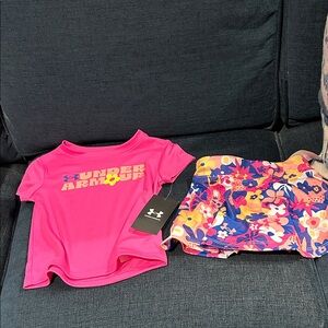 Under Armour Bright Pink Tee and Floral Shorts kids girls 2 T